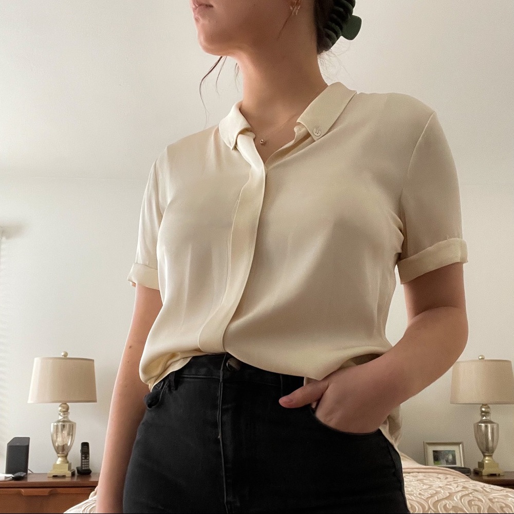 Theory Cream Silk Button Down